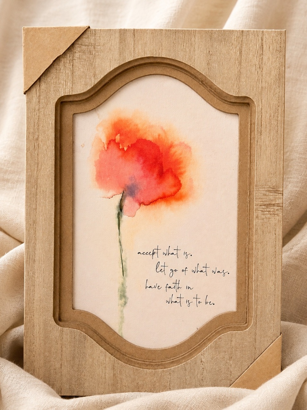 Inspirational Red-Orange Poppy Framed Wall Art | Rustic Wood Floral Quote | 13x9